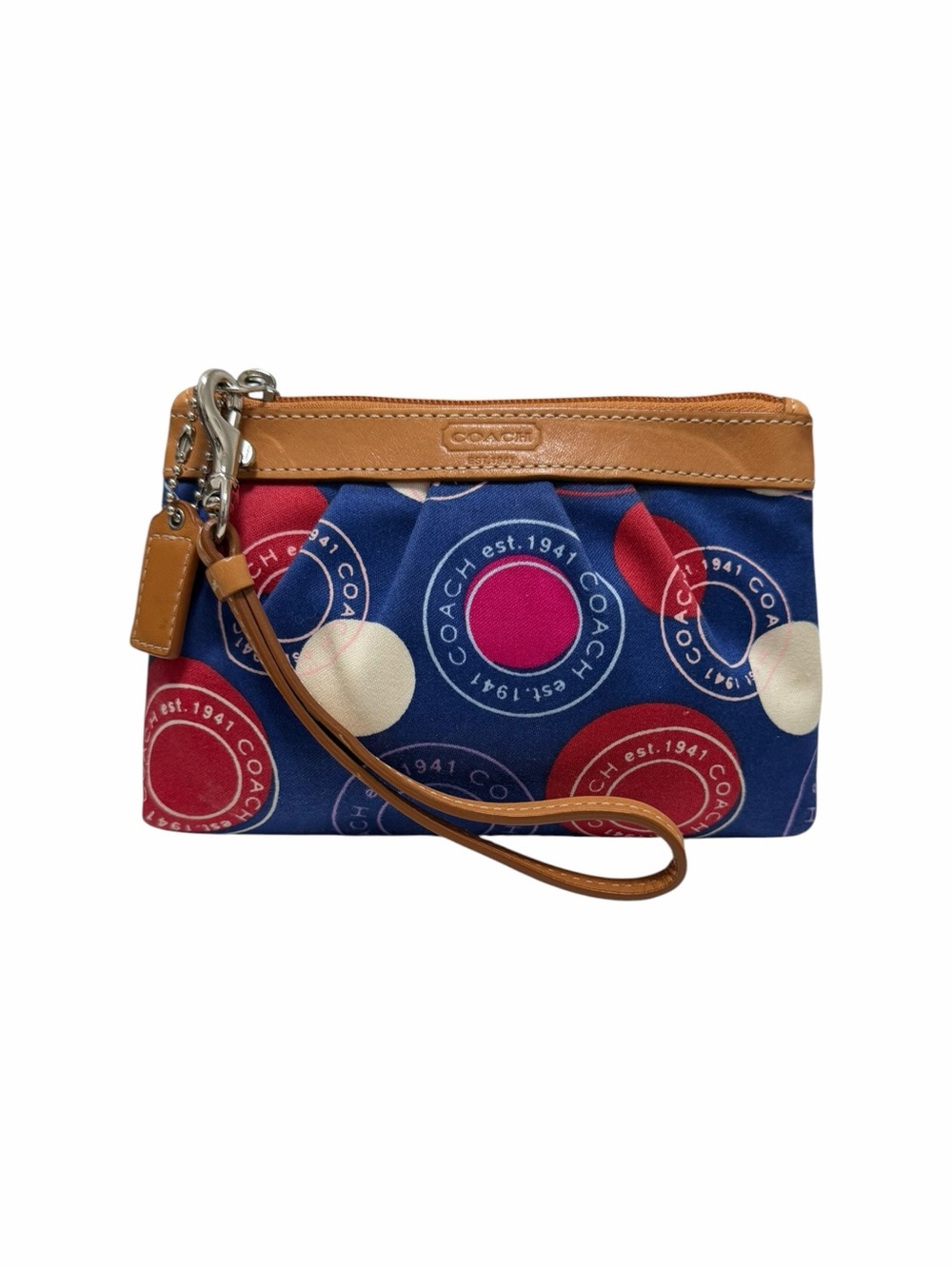Coach Blue/Red/White Circles Genuine Leather Wristlet